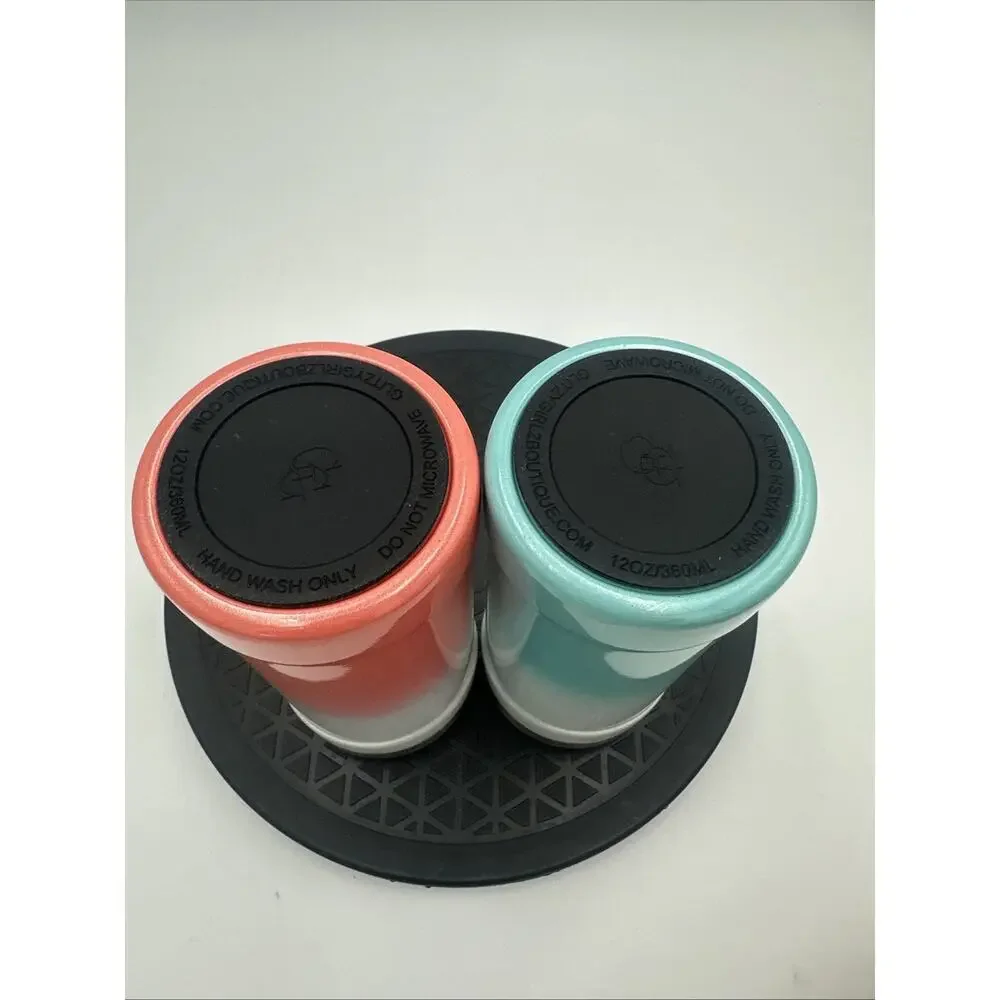 Lot of 2 Glitzy Can Cooler Koozies 12oz Teal And Salmon Color NWOT